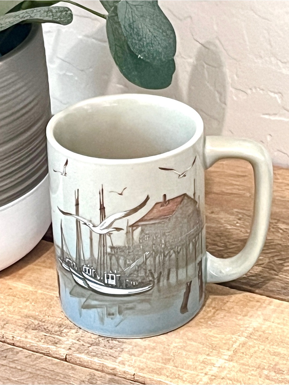Authentic Vtg Otagiri Japan Harbor Seagull Mug Nautical Flower Backstamp